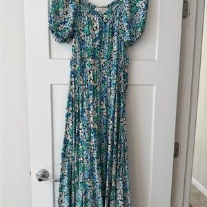 Floral Blue and Green Maxi Dress